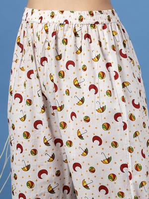White printed cotton peter pan collar co-ord night suit for women 5