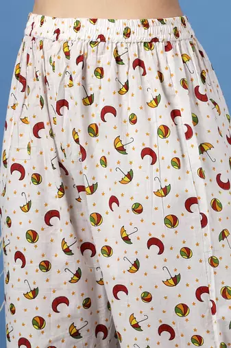 White printed cotton peter pan collar co-ord night suit for women