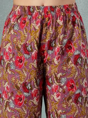 Brown floral printed cotton stitched a-line kurta set with pyjama for women 5