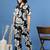 Black printed cotton peter pan collar co-ord night suit for women
