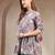 Sky-blue floral printed cotton flared top for women