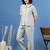 White printed cotton peter pan collar co-ord night suit for women