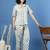 White printed cotton peter pan collar co-ord night suit for women