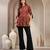 red floral printed cotton flared top for women