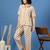 White printed cotton peter pan collar co-ord night suit for women