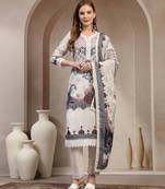 Grey floral printed cotton stitched straight kurta set with pyjama for women