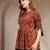 red floral printed cotton flared top for women