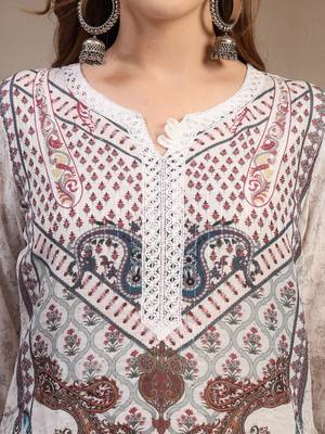 Grey floral printed cotton stitched straight kurta set with pyjama for women 4
