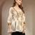 Off-white floral printed cotton flared top for women