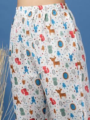 Multicolor printed cotton peter pan collar co-ord night suit for women 5