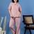 Pink printed cotton peter pan collar co-ord night suit for women