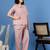 Pink printed cotton peter pan collar co-ord night suit for women