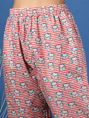 Pink printed cotton peter pan collar co-ord night suit for women 5