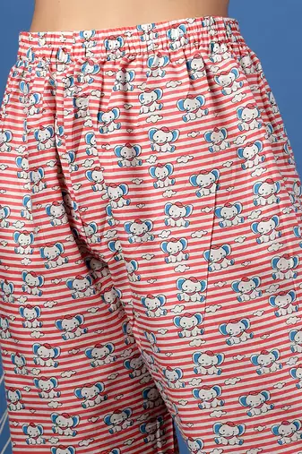 Pink printed cotton peter pan collar co-ord night suit for women