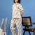 White printed cotton peter pan collar co-ord night suit for women