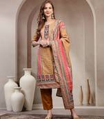 Yellow floral printed cotton stitched straight kurta set with pyjama for women
