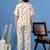 White printed cotton peter pan collar co-ord night suit for women