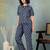 Blue printed cotton peter pan collar co-ord night suit for women