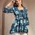 Sky-blue floral printed cotton flared top for women