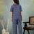 Blue printed cotton peter pan collar co-ord night suit for women