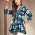 Sky-blue floral printed cotton flared top for women