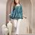 Teal floral printed cotton flared top for women