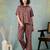Brown printed cotton peter pan collar co-ord night suit for women