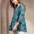 Teal floral printed cotton flared top for women