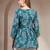 Teal floral printed cotton flared top for women