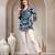 Sky-blue floral printed cotton flared top for women