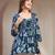 Sky-blue floral printed cotton flared top for women
