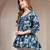 Sky-blue floral printed cotton flared top for women
