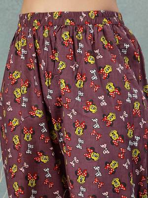 Brown printed cotton peter pan collar co-ord night suit for women 5