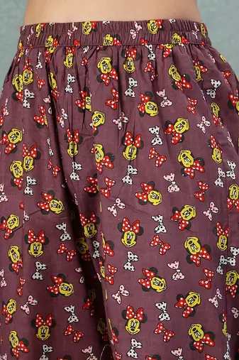 Brown printed cotton peter pan collar co-ord night suit for women