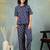 Blue printed cotton peter pan collar co-ord night suit for women