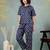 Blue printed cotton peter pan collar co-ord night suit for women