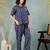 Blue printed cotton peter pan collar co-ord night suit for women