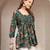 Green floral printed cotton flared top for women