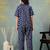 Blue printed cotton peter pan collar co-ord night suit for women