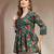 Green floral printed cotton flared top for women