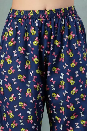 Blue printed cotton peter pan collar co-ord night suit for women