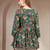 Green floral printed cotton flared top for women