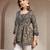 Blue floral printed cotton flared top for women