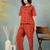 Red printed cotton peter pan collar co-ord night suit for women