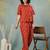 Red printed cotton peter pan collar co-ord night suit for women