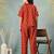Red printed cotton peter pan collar co-ord night suit for women