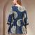 Blue floral printed cotton flared top for women