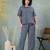 Blue printed cotton peter pan collar co-ord night suit for women