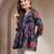 Blue floral printed cotton flared top for women