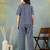 Blue printed cotton peter pan collar co-ord night suit for women